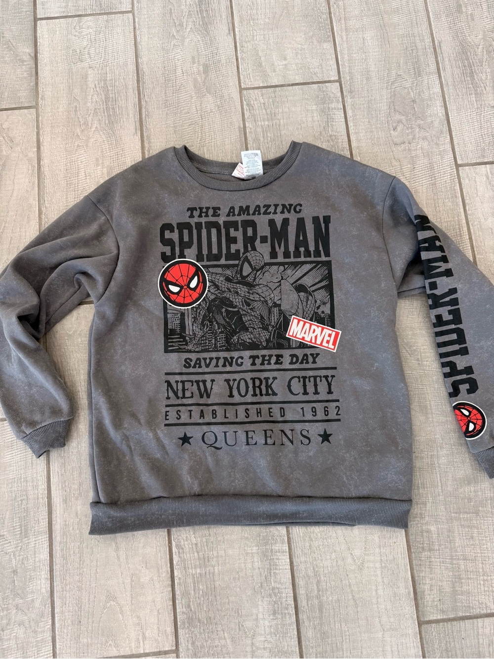 Marvel Spider-Man Graphic Crewneck Sweater in Gray with Red Accents - Picture 1 of 4